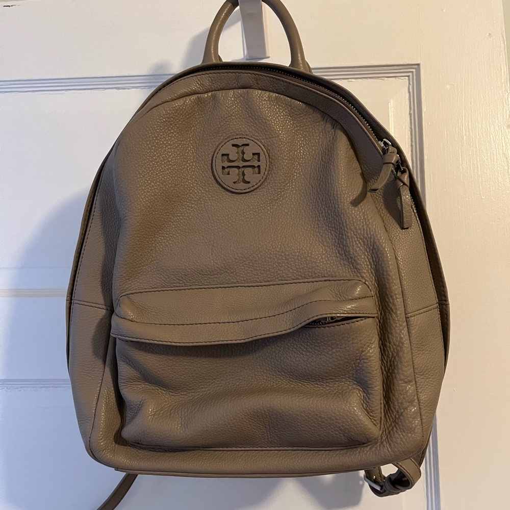 Tory Burch logo leather grey backpack